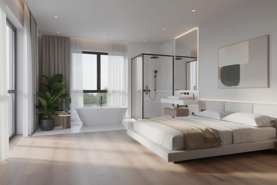 Chambre avec salle de bain ouverte : idées et aménagements tendance 2 découvrez des idées et aménagements tendance pour une chambre avec salle de bain ouverte, alliant design moderne et confort pour un espace élégant et fonctionnel.